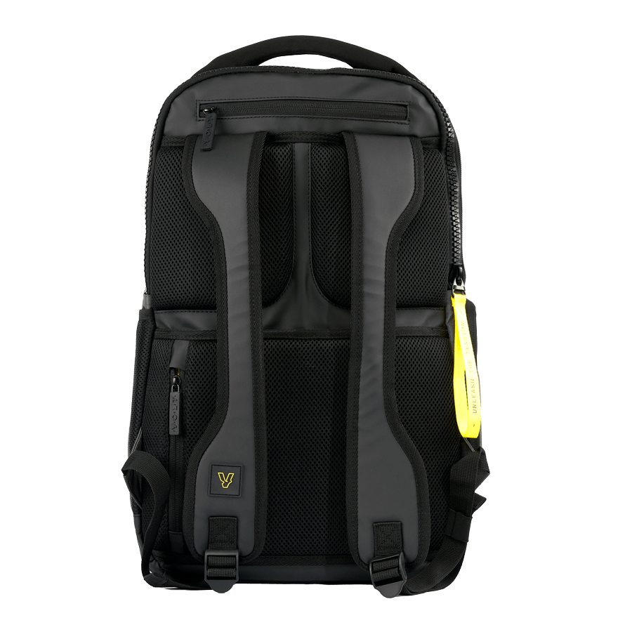 Back view of Volt backpack showing padded straps and breathable mesh panel.