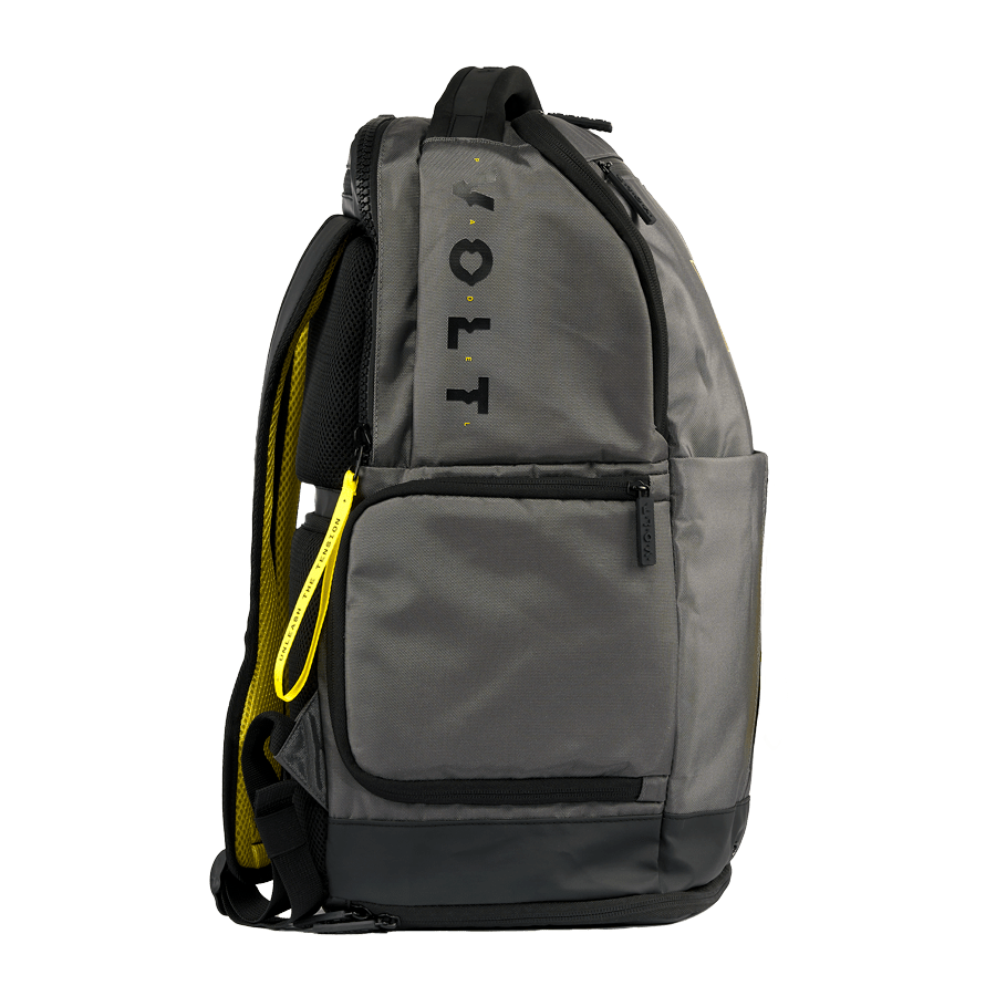 Side view of the Volt Padel backpack showcasing its spacious pockets
