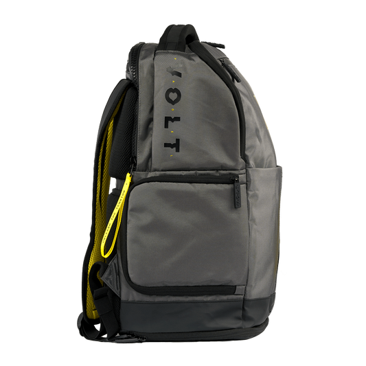 Side view of the Volt Padel backpack showcasing its spacious pockets