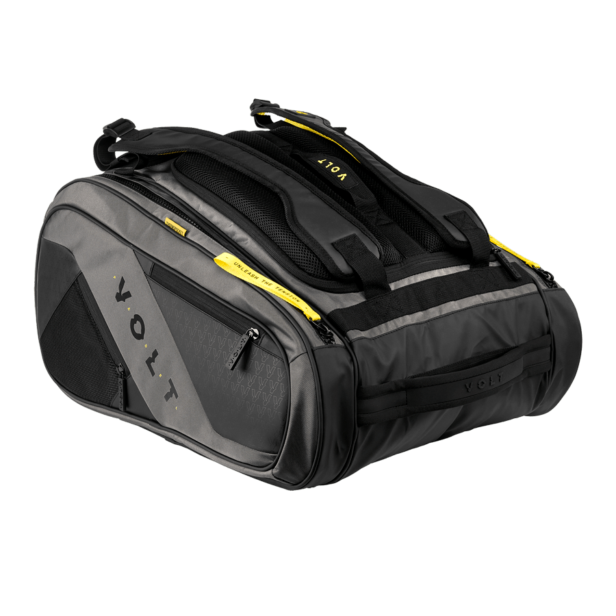 Side view of the Volt Padelbag Grey XL, showcasing multiple compartments and durable material for optimal storage.