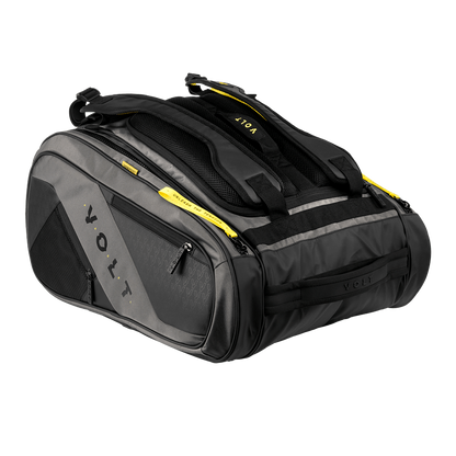 Side view of the Volt Padelbag Grey XL, showcasing multiple compartments and durable material for optimal storage.