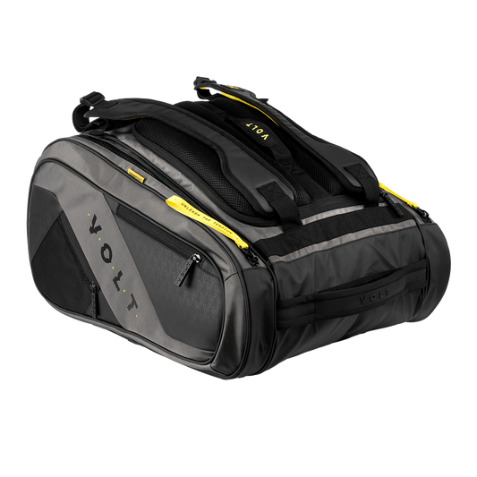Side view of the Volt Padelbag Grey XL, showcasing multiple compartments and durable material for optimal storage.