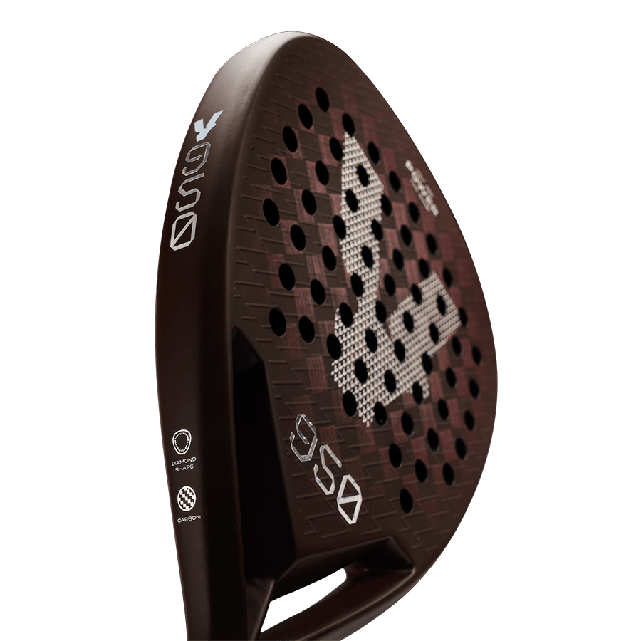 Angled view of the Volt 950 V4 padel racket, showcasing the diamond shape design, carbon material, and '950' logo in white.